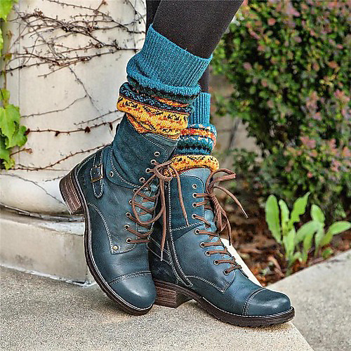 

Women's Boots Block Heel Boots Block Heel Round Toe Mid Calf Boots Basic Casual Daily Walking Shoes PU Solid Colored Black / Red Black Blue / Booties / Ankle Boots