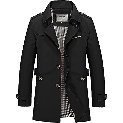 

Men's Solid Colored Notch lapel collar Jacket Polyester Coat Tops Dark Khaki
