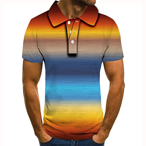 

Men's Polo 3D Print Graphic Print Short Sleeve Daily Tops Basic Rainbow