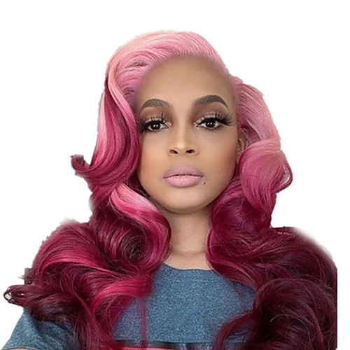 

Synthetic Wig Curly Asymmetrical Wig Long Pink Synthetic Hair 18 inch Women's Classic Ombre Hair Exquisite Pink