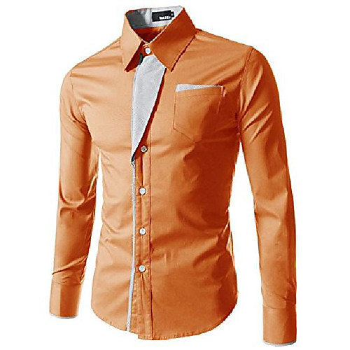 

(n320) mens casual long sleeve stripe patched fitted dress shirts orange us l(tag size 3xl)