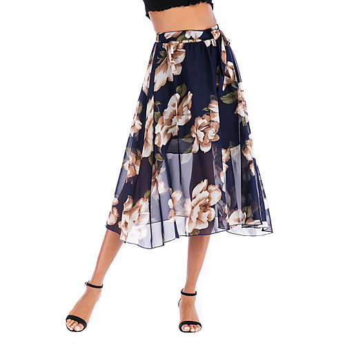 

Women's Daily Wear Basic Skirts Floral Chiffon Print Blue