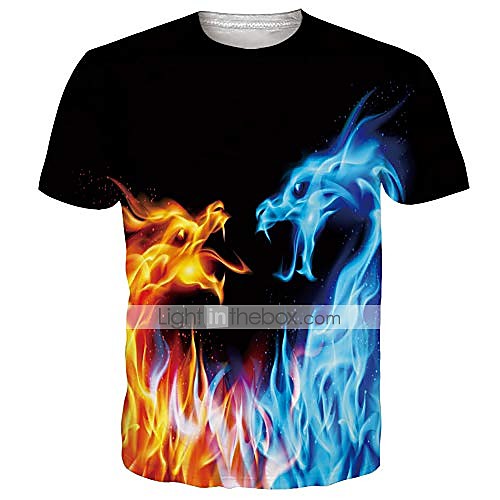 

youth novelty t-shirt ice and fire wolf top summer loose fit tees s