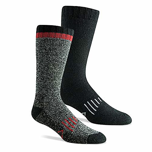 

men's tough merino wool cushion boot sock with reinforced heel & toe for hiking (2 pack) (black, men's shoe size 12-16 (us))