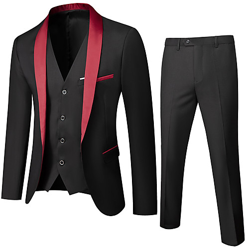 

Black / Red / Wine Solid Colored Regular Fit Polyester Men's Suit - Shawl Lapel