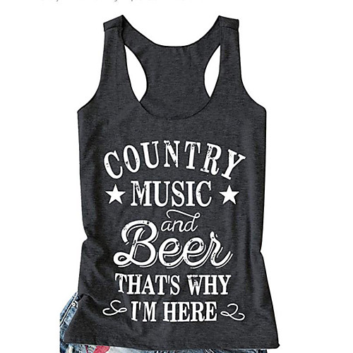 

Women's Tank Top Graphic Prints Letter Print Round Neck Tops Slim Cotton Basic Basic Top Gray