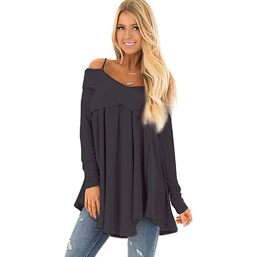 

Women's Tunic Solid Colored Long Sleeve Criss Cross Boat Neck Tops Basic Top Black Blushing Pink Fuchsia