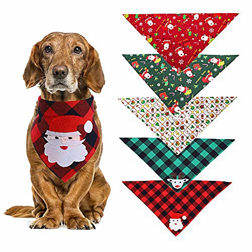 

5 pack christmas dog bandana, christmas classic plaid dog bandana, snowflake santa claus christmas moose dog bandana scarf triangle bibs kerchief bandana set for dogs cats pets