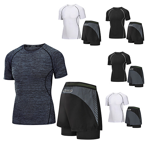 

Men's 2 Piece Tracksuit Running T-Shirt With Shorts Running Shirt Casual Athleisure 2pcs Summer Short Sleeve Elastane Moisture Wicking Quick Dry Breathable Fitness Gym Workout Running Active Training