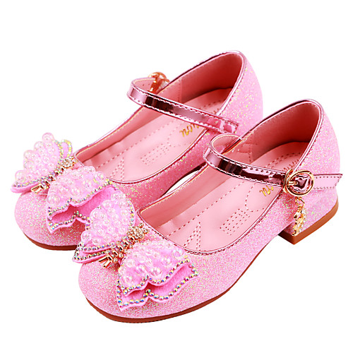 

Girls' Heels Moccasin Flower Girl Shoes Children's Day Rubber PU Little Kids(4-7ys) Big Kids(7years ) Daily Party & Evening Walking Shoes Rhinestone Buckle Sequin Pink Silver Fall Spring