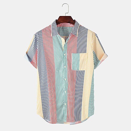 

Men's Shirt Other Prints Striped Print Short Sleeve Daily Tops Basic Yellow