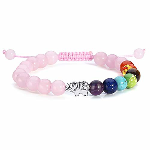 

7 chakra bead bracelet elephant gifts distance couples bracelets reiki healing crystals yoga stone anxiety braided rose quartz bracelets for women men