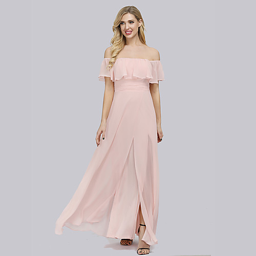 

Mermaid / Trumpet Convertible Sexy Party Wear Formal Evening Dress Off Shoulder Short Sleeve Floor Length Chiffon with Ruched Split 2021