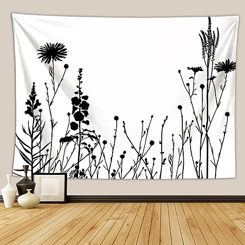 

Wall Tapestry Art Decor Blanket Curtain Picnic Tablecloth Hanging Home Bedroom Living Room Dormitory Decoration Polyester Fiber Flower Black And White