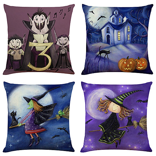 

Halloween Party Halloween Decor Horror Ghost 1 Set of 4 pcs Halloween Series Decorative Linen Throw Pillow Cover for Halloween Gift Home Decoration,18 x 18 inches 45 x 45 cm
