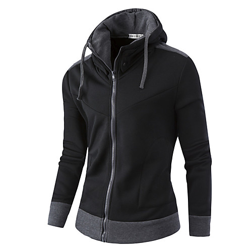 

men's double zipper hooded jacket turtleneck fleece hoodie coat black xxl