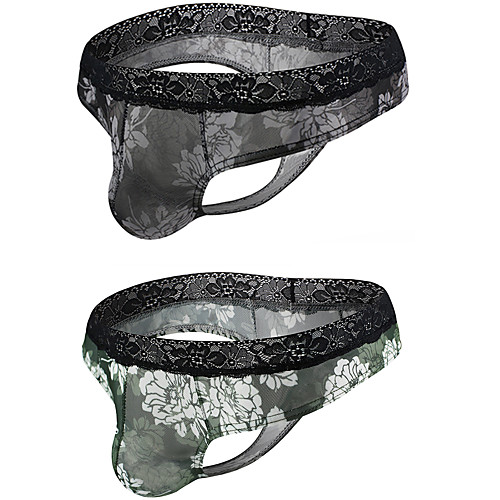 

Men's 2 Piece Print G-string Underwear - Normal Low Waist Multi color M L XL