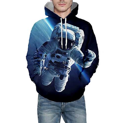 

Men's Pullover Hoodie Sweatshirt Graphic Astronaut Daily 3D Print Basic Hoodies Sweatshirts Blue