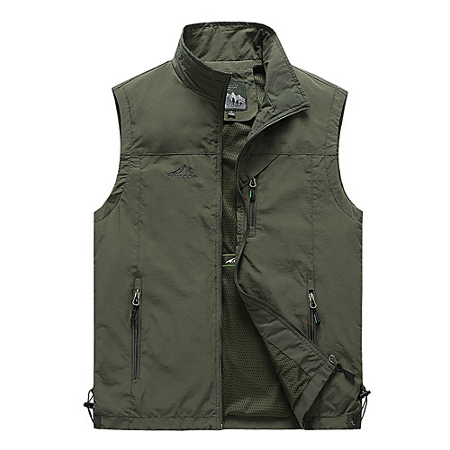 

Men's Hiking Vest / Gilet Fishing Vest Outdoor Solid Color Thermal Warm Lightweight Windproof Breathable Top Single Slider Hunting Fishing Climbing Black Army Green Grey Khaki Dark Navy / Quick Dry