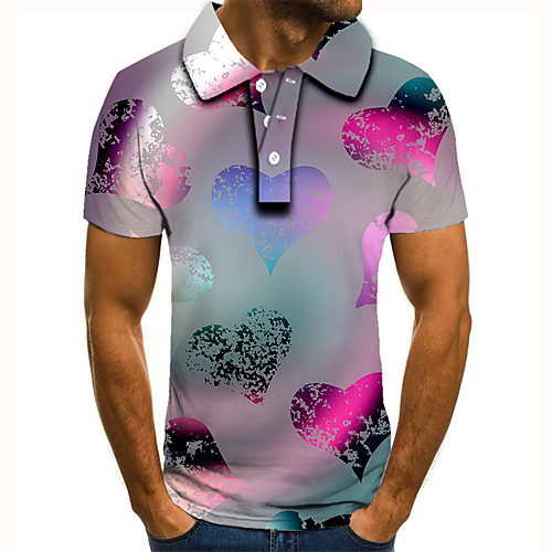 

Men's Polo 3D Print Graphic Print Short Sleeve Daily Tops Basic Rainbow