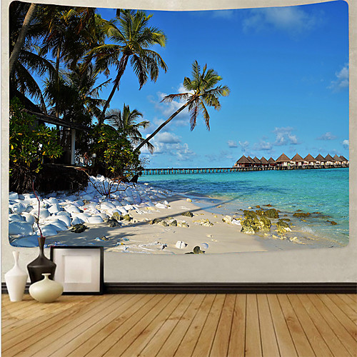 

Wall Tapestry Art Deco Blanket Curtain Picnic Table Cloth Hanging Home Bedroom Living Room Dormitory Decoration Polyester Fiber Beach Series Island Coconut Tree White Cloud Sea Cabin