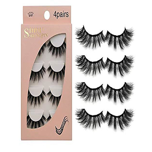 

false eyelashes 4 pairs - professional reusable face eyelashes fit for all eyes, natural thick hand-made 3d faux mink eyelashes for a beautiful makeup look (g107)