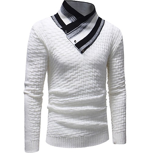 

Men's Basic Knitted Striped Pullover Long Sleeve Sweater Cardigans Tied Neck Fall Winter White Black Gray