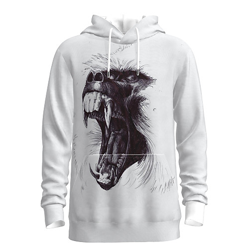 

Men's Daily Pullover Hoodie Sweatshirt 3D Graphic Animal Hooded Basic Hoodies Sweatshirts Long Sleeve White