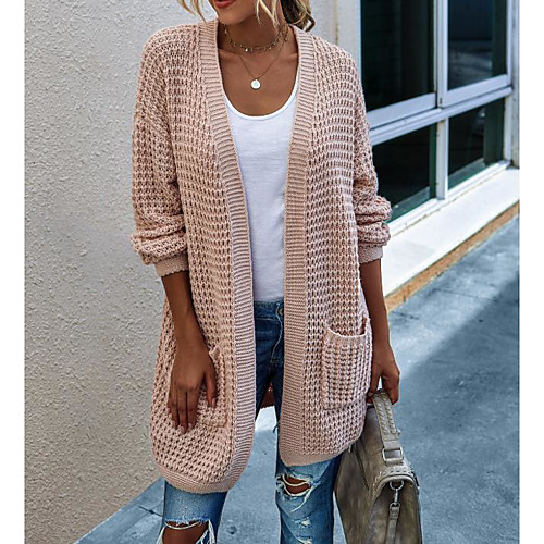 

Women's Basic Knitted Solid Color Plain Cardigan Acrylic Fibers Long Sleeve Sweater Cardigans Open Front Fall Winter White Blushing Pink Green