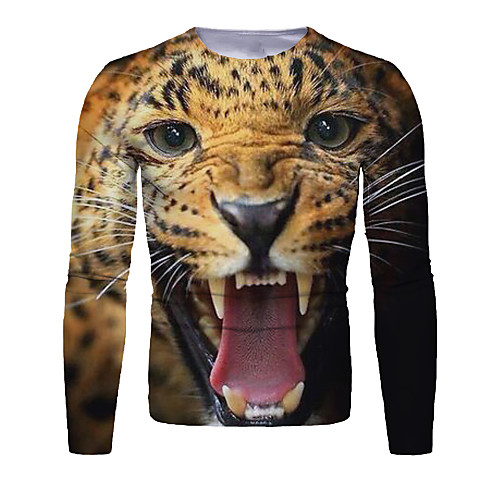 

Men's T shirt 3D Print Graphic Animal Long Sleeve Daily Tops Basic Yellow