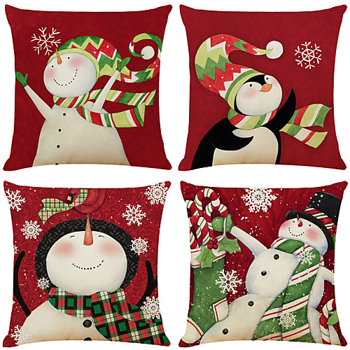 

1 Set of 4 pcs Christmas Series Decorative Linen Throw Pillow Cover 18 x 18 inches 45 x 45 cm