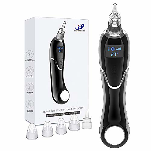

blackhead remover pore vacuum cleaner, hot&cold compress electric pore vacuum blackhead comedone acne whitehead extractor tool suction with 5 porbes facial skin cleaner for men & women (black)
