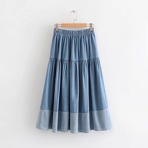 

Women's Casual / Daily Basic Denim Skirts Color Block Ruched Patchwork Blue Light Blue