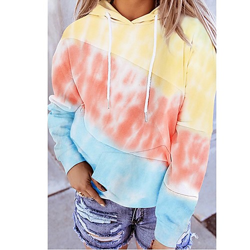 

Women's Pullover Hoodie Sweatshirt Color Block Tie Dye Daily non-printing Basic Hoodies Sweatshirts Blushing Pink Rainbow Gray