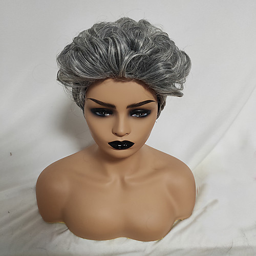 

Synthetic Wig Curly Pixie Cut Wig Short Grey Synthetic Hair 12 inch Women's Fashionable Design Classic Easy to Carry Gray