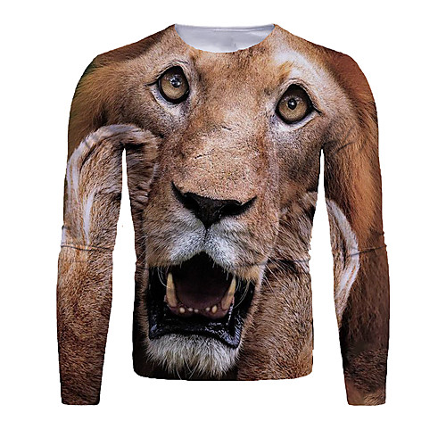 

Men's T shirt 3D Print Graphic Animal Long Sleeve Daily Tops Basic Brown