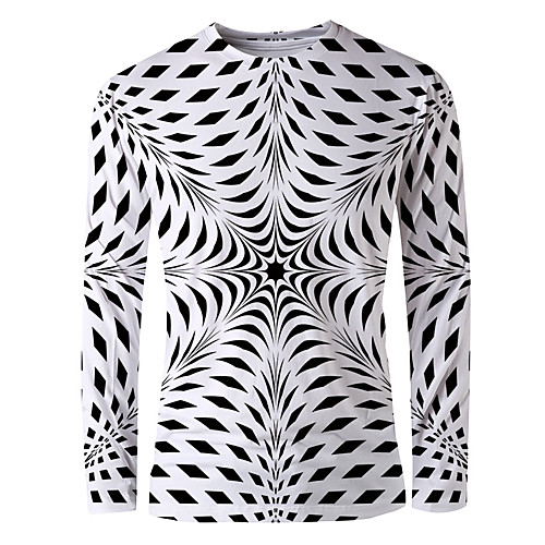 

Men's T shirt 3D Print Graphic Optical Illusion Print Long Sleeve Daily Tops Basic Elegant White