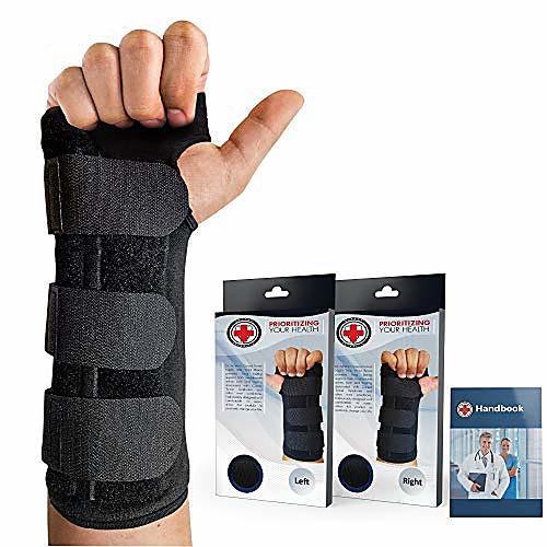 

doctor developed carpal tunnel wrist brace night & wrist support & sleep brace [single] (with splint) & doctor written handbook - fully adjustable to fit any hand (right)