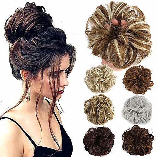 

hair bun extensions wavy curly messy donut chignons hair piece wig hairpiece (light brown mix ash blonden, onesize)