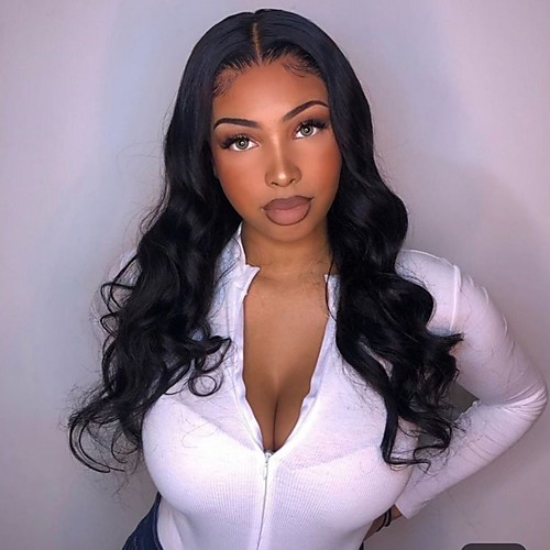 

Human Hair 2x13 Frontal Wig Middle Part style Peruvian Hair Body Wave Black Wig 130% Density Classic Women Fashion Women's Short Long Medium Length Human Hair Lace Wig Clytie