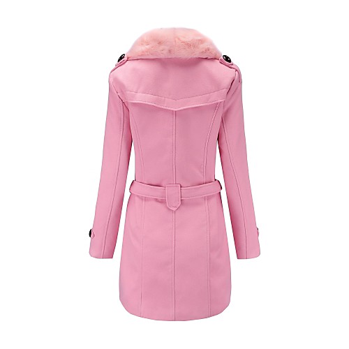 

Women's Solid Colored Fur Trim Basic Winter Coat Long Daily Long Sleeve Polyster Coat Tops White