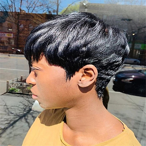 

Synthetic Wig Tight Curl Pixie Cut With Bangs Wig Long Black Synthetic Hair 16 inch Women's Party Adorable Natural Hairline Black