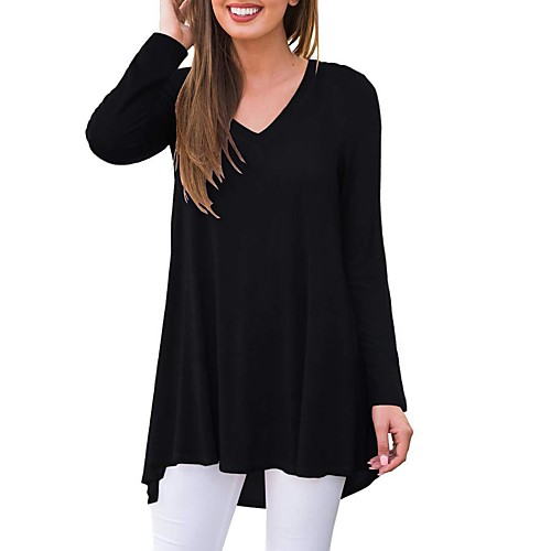 

Women's Tunic Solid Colored Abstract Long Sleeve Print V Neck Tops Cotton Basic Basic Top White Black Blue