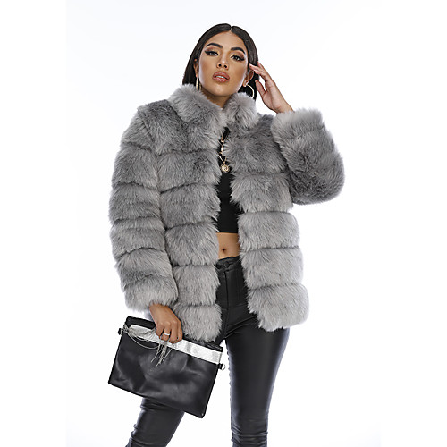 

Women's Solid Colored Fur Trim Streetwear Fall & Winter Faux Fur Coat Regular Daily Long Sleeve Faux Fur Coat Tops White