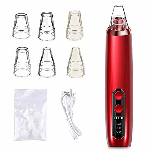 

blackhead remover vacuum - usb rechargeable facial pore cleanser electric acne comedone extractor kit blackhead suction tool for facial skin(red)