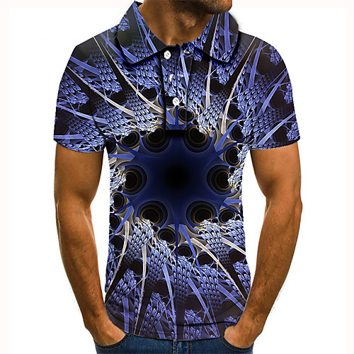 

Men's Polo 3D Print Graphic Optical Illusion Print Short Sleeve Daily Tops Basic Blue