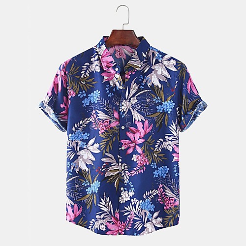 

Men's Shirt Other Prints Graphic Print Short Sleeve Daily Tops Basic Blue