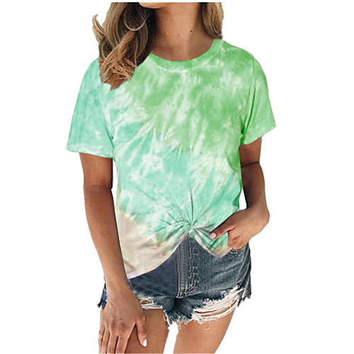 

Women's T shirt Tie Dye Print Round Neck Tops Basic Basic Top Blue Purple Wine