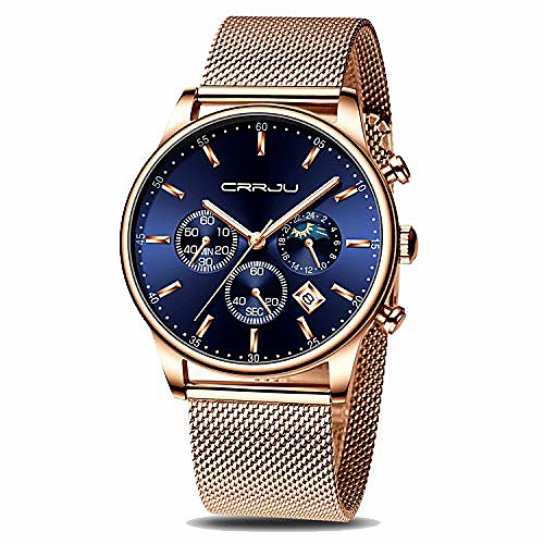 

men watch fashion business chronograph waterproof watch with mesh srtap rose blue litbwat