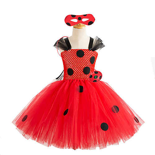 

Ladybug Cosplay Costume Costume Girls' Movie Cosplay Tutus Plaited Vacation Dress Red Dress Storage Case Eye Mask Christmas Halloween Carnival Polyester / Cotton Polyester